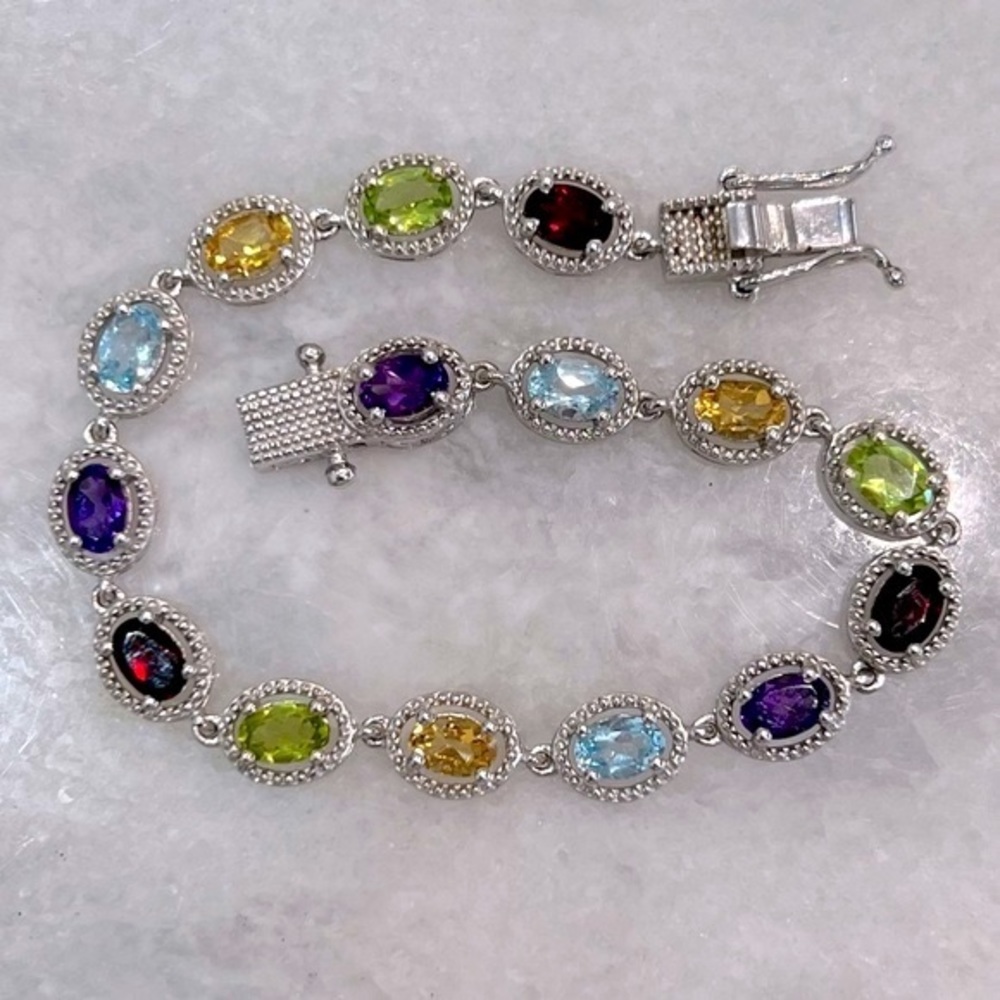 Multigemstone Sterling Silver Station Bracelet